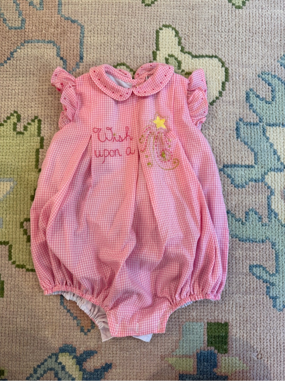 Pink Gingham 'Wish Upon a Star' Baby Girls One-Piece Romper